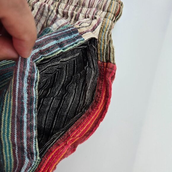 Colorful Patchwork Striped Cotton Cargo Joggers Barrel Pants Pull On Made Nepal - Picture 6 of 9